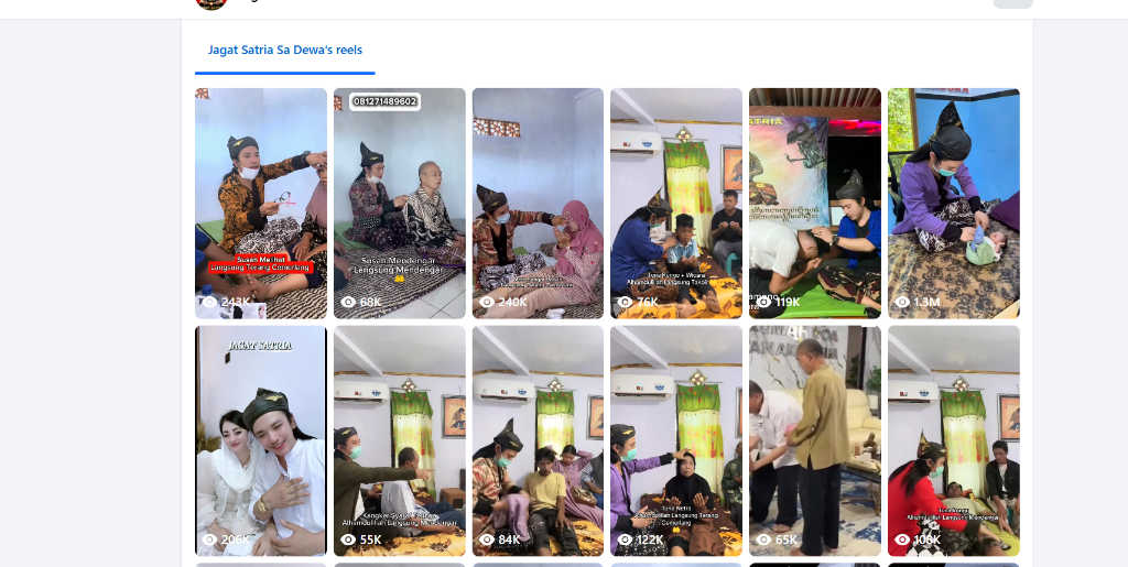 Galeri Video Facebook Reels Pengobatan Gus Jagat Satria dengan jutaan penonton