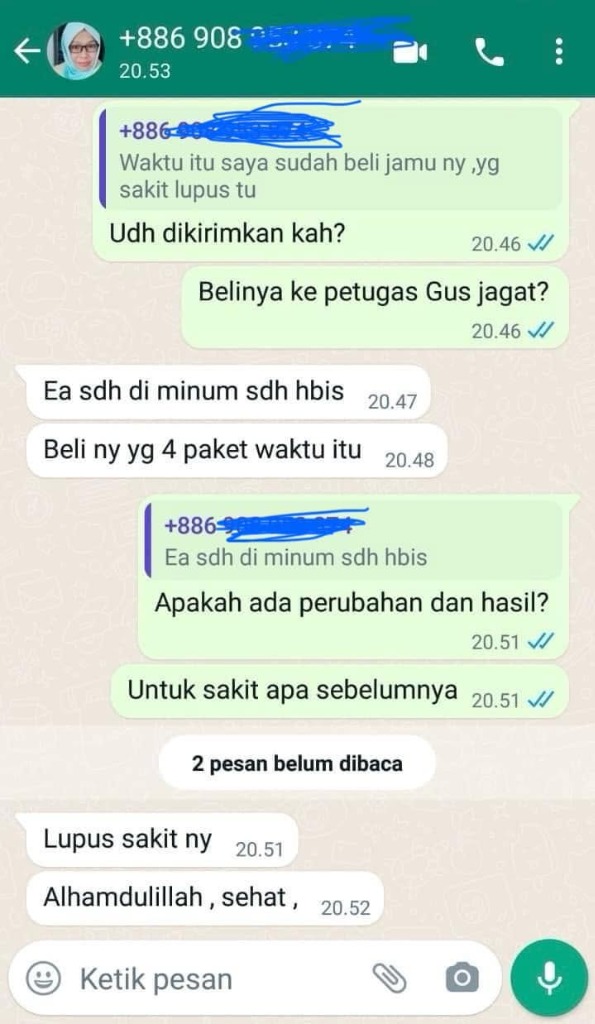 Bukti Testimoni WhatsApp Pasien Sakit Lupus Sembuh